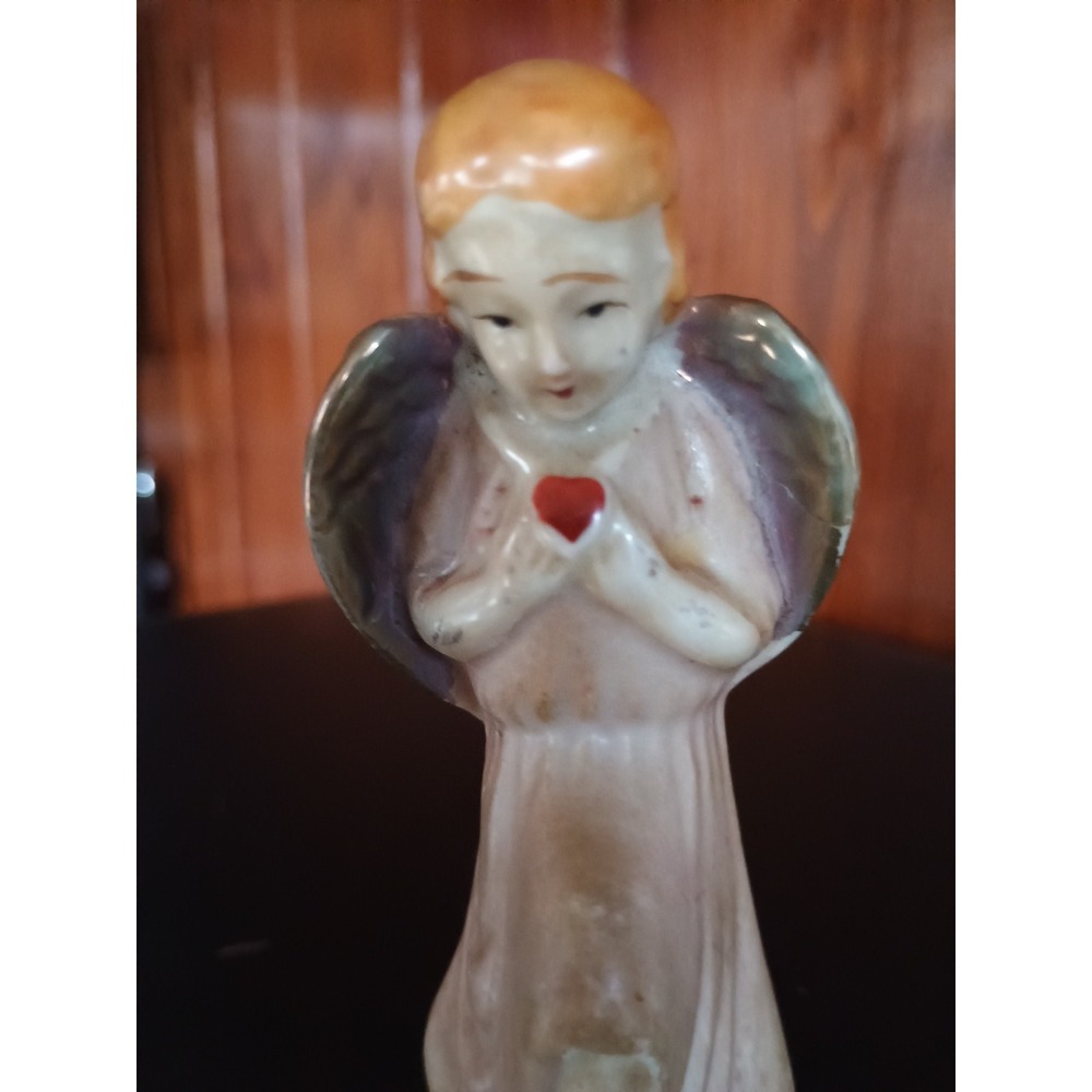 Occupied Japan Angel Figurine Holding Heart Pale Pink Matte Finish Religious